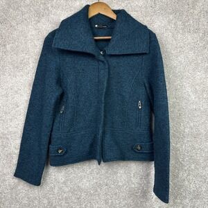 Valerie Bertinelli Jacket Womens M Blue Teal 100% Wool Coat Collared‎ Pockets